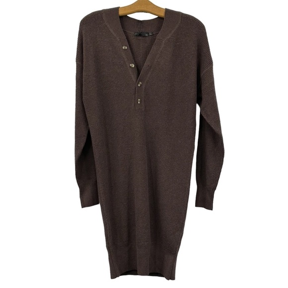 NEW PrAna Milani Henley Thermal Waffle Knit Dress in Clove Brown Size Medium - Picture 3 of 8
